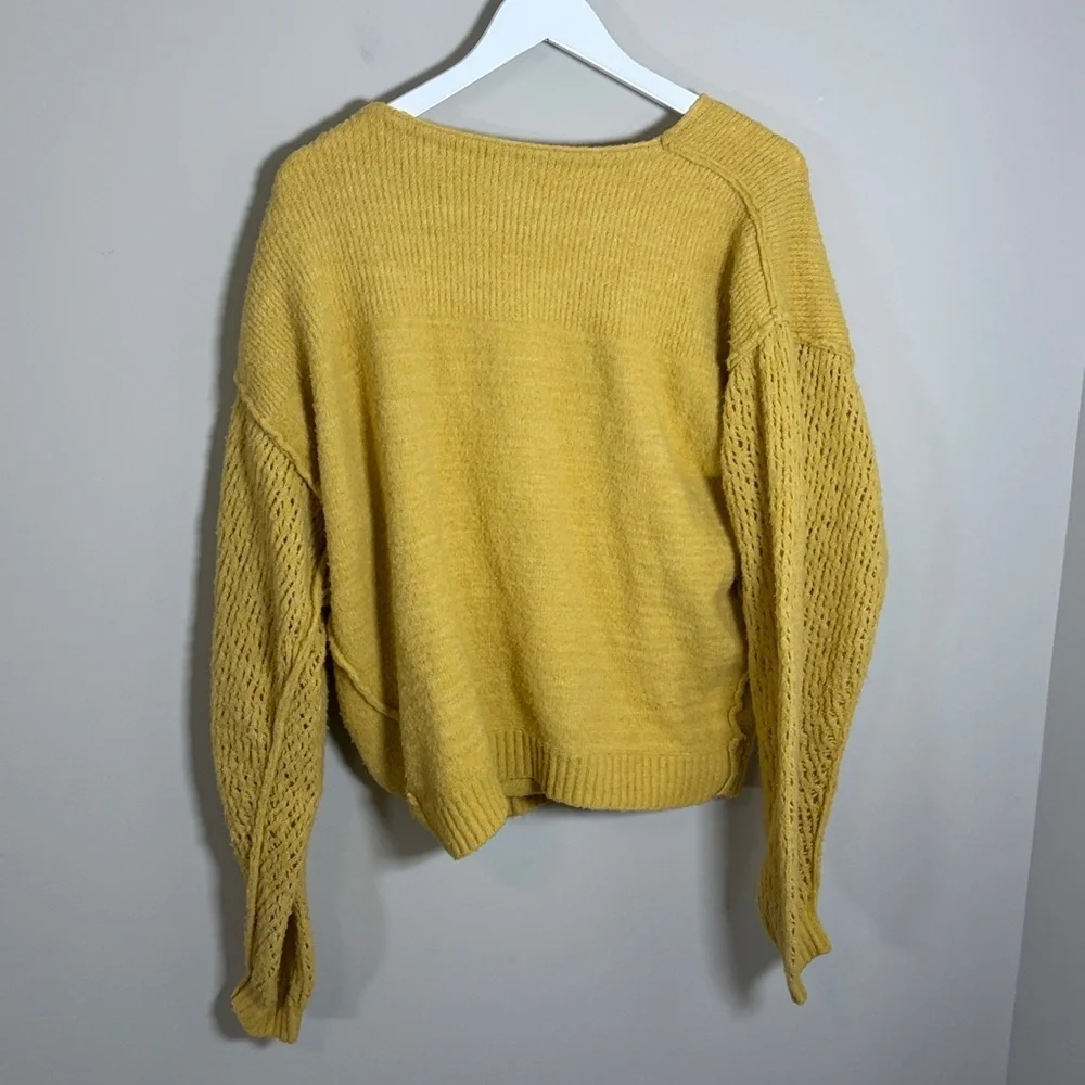 Free People Thats A Wrap Surplice V-Neck Sweater Yellow Long Sleeve Knit Sz M